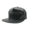 Cappellini da baseball Cappello in pelle PU Tre cerniere Nero piatto Hip Hop Moda uomo e donna