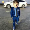 Boys 2 piece velvet single button suit jacket and trousers set customized casual for children aged 2 to 16 years old 231228