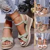 Sandaler Fashion Spring and Summer Women Wedge Heel High Buckle Strap Solid Color Casual Platform för bröllop