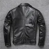 Стильная окантовка, коричневая винтажная куртка из натуральной кожи, мужские тонкие модные байкерские куртки из воловьей кожи, одежда большого размера, S-5XL 231229