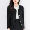 Женские куртки, элегантные роскошные женские черные пальто, осенне-зимнее твидовое винтажное пальто с длинными рукавами из 30% шерсти, тонкое женское пальто