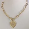 Pendant Necklaces Gold HEART charm neckace Micro pave Link chain screw clasp Carabiner gold heart charm G230206209g