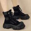 Bottes de Combat à plateforme kaki Style Punk pour femmes, bottines épaisses antidérapantes, fond épais, armée, automne hiver 2023