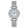 Wristwatches Luxury Women Watch Sky Star Set With Diamond Shells Blue Dots Printed On White Face Diamond-set Steel Strip Quartz