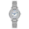 Montres-bracelets Femmes de luxe Montre Sky Star Set avec des coquilles de diamant Points bleus imprimés sur le cadran blanc Diamond-Set Steel Strip Quartz