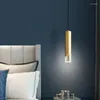 Lampes suspendues minimaliste cylindrique LED lustres cuivre fer cristal clair chambre cuisine lampe à main goutte d'or E27 ampoule