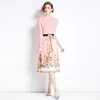 Różowy patchwork Patchwork Floral Party Plisted Dress Woman Designer o długim rękawie Slim Elegant Eleganc Druku