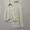 Luxo feminino duas peças 45 cashmere 30 ternos de lã feminino quente vison malha topos perna larga calça define f2533 231228