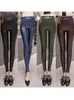 Matte Pu Leather Legings Kvinnor Fashion Nitets Push Up Pencil Pants 4 Colors S-xxxl Lady High midje Legging Winter 231228