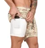 Nouveaux hommes 2 en 1 Shorts de course Gym Fitness musculation entraînement séchage rapide plage pantalons courts mâle été entraînement Crossfit bas5247594