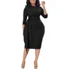 Casual Dresses Women's Office Bodycon Dress Three Quarter Sleeves Pleated Tie Autumn and Winter Plus Size for Women Vestido