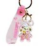 Mignon dessin animé cristal ours voiture décoration strass porte-clés cristal ours en peluche luxe rose porte-clés