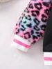 Girls fashion color contrast leopard print baseball uniform 231228