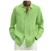 Men's Casual Shirts Spring Summer Cotton Linen Blouse Solid Color Long Sleeve Loose Thin Clothing Soft Top