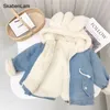 Giacca per ragazze Ragazzi Giacche di jeans per bambini Pelliccia calda Cappotto da cowboy Orecchie di coniglio per bambini Capispalla in velluto con cappuccio Abbigliamento invernale per bambini 231228