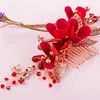 Peigne à cheveux à fleurs rouges entières, accessoires pour cheveux de bal de mariage, feuille d'or, peignes de mariée, couvre-chef pour femmes, bijoux 217l