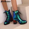 Boots Fashion Sequin Women Gradient Color Chunky Heel Modern For Ladies Latest Design Women's Low Cut In