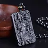 Qianxu Black Obsidian Buddha Necklace Pendant Guan Yun Dragon Jaden