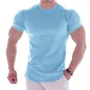 Mäns kostymer A3345 Gym T-shirt Män Kort ärm Casual Blank Slim T Shirt Male Fitness Bodybuilding Workout Tee Tops Summer Clothing