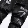 Spring Autumn Ripped Black Jeans Mens Fashion Skull Embroidery Slim Stretch Pants Nightclub Motorcycle Trend Clothing 2312129