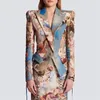 Women's Suits Skirt Cotton Linen Vintage Printed 2023 Slim Fit Retro Renaissance Tied Blazer Suit Jacket RopeTied Mini