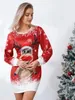 Casual Dresses Women Long Sleeve Dress Elk/Snowman Print Christmas Party Mini For Beach Cocktail Club Streetwear