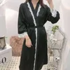 Mulheres sleepwear robe vestido de sono para mulheres rendas cetim vestido de manhã casa roupas quimono roupão loungewaer v-pescoço nightshirts