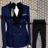 Mens Suit Two Piece Wedding Tuxedo Groom Double Breasted Jacket Set Jacquard Formal Lapel Blazer Pants Connectos de Chaqueta 231229