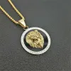 Fascino Hip Hop Ghiacciato Bling Testa di leone dorata Pendenti Collane Maschio Colore dorato 14k Catena in oro giallo Gioielli rock Regalo per gli uomini