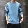 Men's Hoodies Sweatshirt For Men Crewneck Male Clothes Hoodieless T-shirt Round Neck Top Blue Pullover Sweat Warm Korean Style High Quality