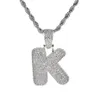 Argent 26 lettres pour choix bulle lettre pendentif collier avec micro pavé cubique zircone hip hop chaîne collier pour hommes unisexe J269u