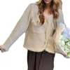 Giacche da donna comode moda top da donna cappotto tasca maglione casual quotidiano manica lunga strisce larghe
