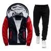 Herrespår Vinterfleece sätter Mens Thick Hoodies Pants Man Hooded Sweatshirt Sportkläder Male Hoodie Sweatsuits Two-Piece Suit