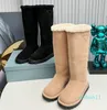 Luxe - Bottes au genou en peau de mouton en daim de veau Bottines de ski de neige Slip-on Femmes appartements fille mode chaussures d'hiver Bout rond chaussures d'usine de créateurs de luxe