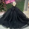 Черное бальное платье Quinceanera Платья с открытыми плечами Аппликации Кружева ручной работы с цветами Vestido De 15 Anos Sweet 16