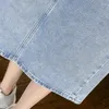 Skirts DFRCAEG Long Denim Skirt Women 2023 Spring Street Wear Korean Fashion High Waist Blue Maxi Slit Faldas Front Pockets Saia Jeans