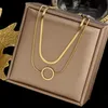 Colorfast Stainless Steel Two-layer Necklace Fashion Hollow Out Circle Pendant Clavicle Light Luxury Gift Women Jewelry Chains277S