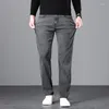 Calças de brim masculinas primavera outono em linha reta clássico negócios casual fumaça cinza algodão calças confortáveis simples calças jeans