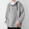 Vestes pour hommes Collier unique Bouton Sweat à capuche Cordon réglable Couleur unie avec poche plaquée Lâche pour l'automne