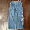 JNCOジーンズY2Kハラジュクヒップホップタイガーグラフィックゴシックレトロブルーデニムパンツ男性女性ハイウエストワイドズボン2312129