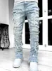 Модная вышивка в стиле пэчворк, коричневые мешковатые мужские джинсы, брюки, мужская одежда Y2K, прямые хлопковые брюки в стиле хип-хоп, Pantalon Homme 2312129