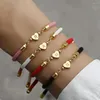 Charme Pulseiras Aço Inoxidável Doce Estilo Romântico Design Avançado Carta Inglês Coração Menina Rosa Trançado Corda Pulseira Presente de Natal