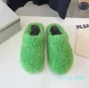 Fashion Fur Slippers Women Round Toe Horse Hair Slides Female Black Rose Red Green Navy Mules Shoes Flat Half Slipper Woman Casual plush shoess