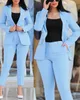 Blue Woman's Formal Pant Sets in Casual Business Double Breasted Blazers Jacket Pants Elegant Ladies 2 Piece Set 231229