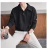 Herren Polos 2023 Casual Jacquard Langarm Poloshirt Licht Luxus Einfarbig Textur Revers Freizeit T-Shirt Herbst Koreanisch M-3XL