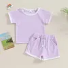 Kledingsets Zomer baby peuter babyjongen meisje kleding effen gebreide top met korte mouwen en korte broek outfit