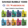 Savage Bubble Vape 15000 UE Warehouse Do dyspozycji Vape Pen 28 ml prefilled dziecięca blokada POCO Wbudowany inteligentny wyświetlacz E Regulowany papieros Vs Tornado Puff 15000
