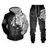 Autumn and Winter Men's Tracksuit 3d Lion Print dragkedja hoodies tröjor byxor sätter avslappnade herrkläder kvinnors träning 231228