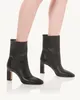 Topp 2024S/ vinterdesigner läder aquazzura manzoni bootie svart grå brun mocka slouchy kvinna bootie utsmyckad lek mitten kalvblock häl sträcka 35-43