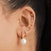 Boucles d'oreilles pendantes Aide en argent Sterling 925, jolie perle d'imitation de sphère ronde de 8mm pour femmes, minimaliste, cerceau lisse de 9mm polyvalent